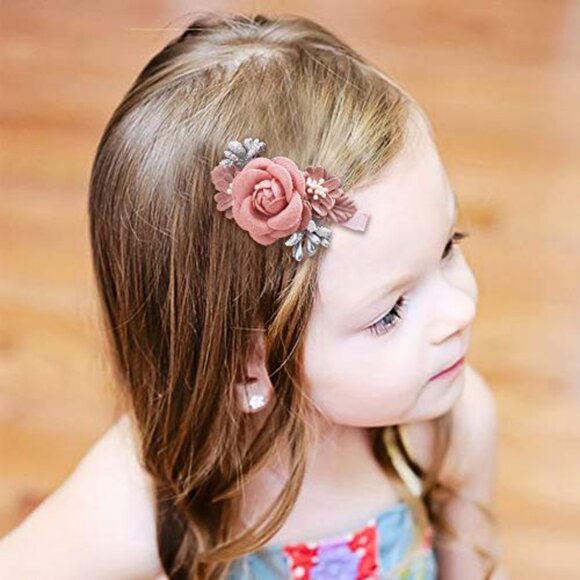 3pc Floral Hair Clip Set for Baby Girls Handmade Non-Slip - Picture 4 of 7